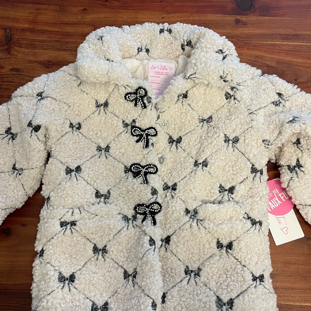 Size 6 Cream Sherpa Jacket with Bow Detail - Kids